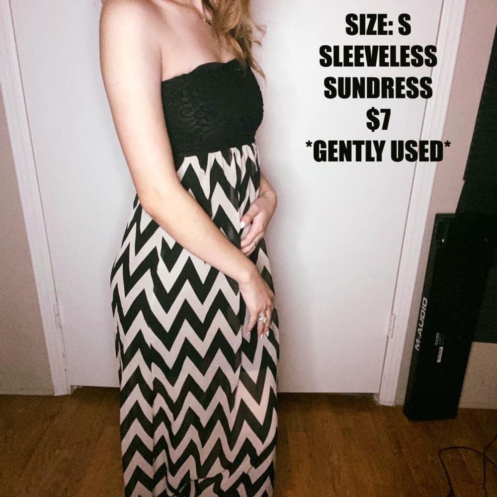Chevron Black/Cream Strapless Sundress